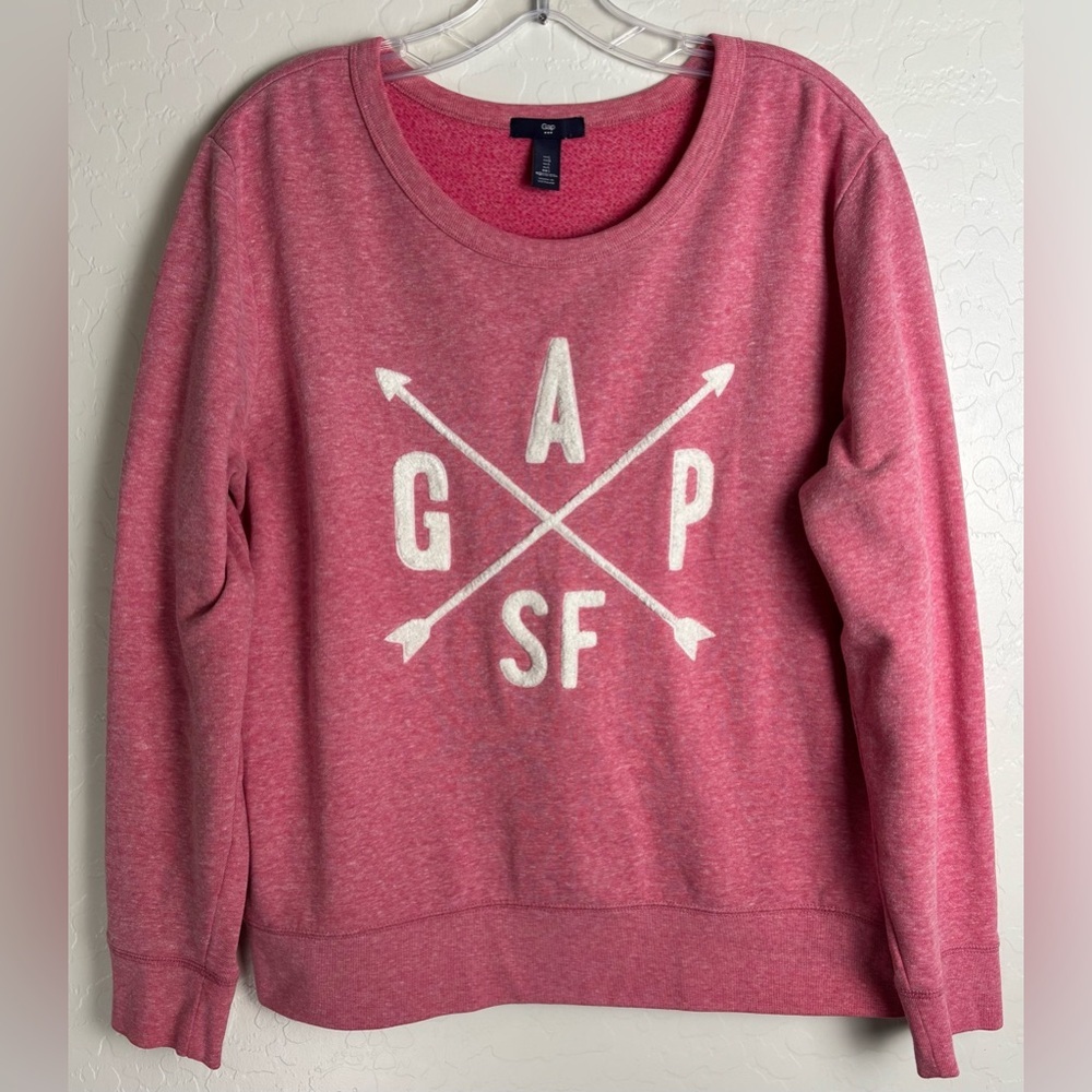 Gap San Francisco‎ Pink Sweatshirt White Puffy Embroidered Spell Out Logo L 1370